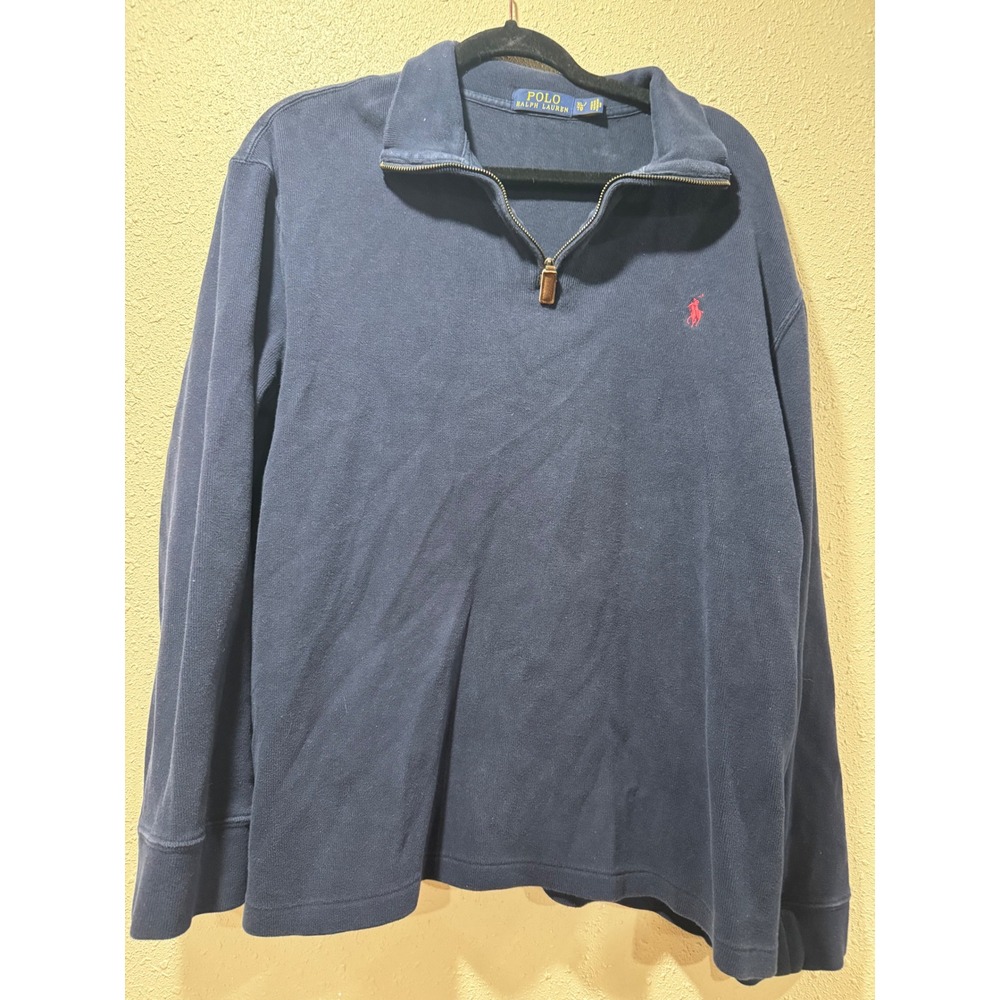 Polo Ralph Lauren Mens XL Navy Blue Quarter Zip Pullover Sweater Red Pony Logo